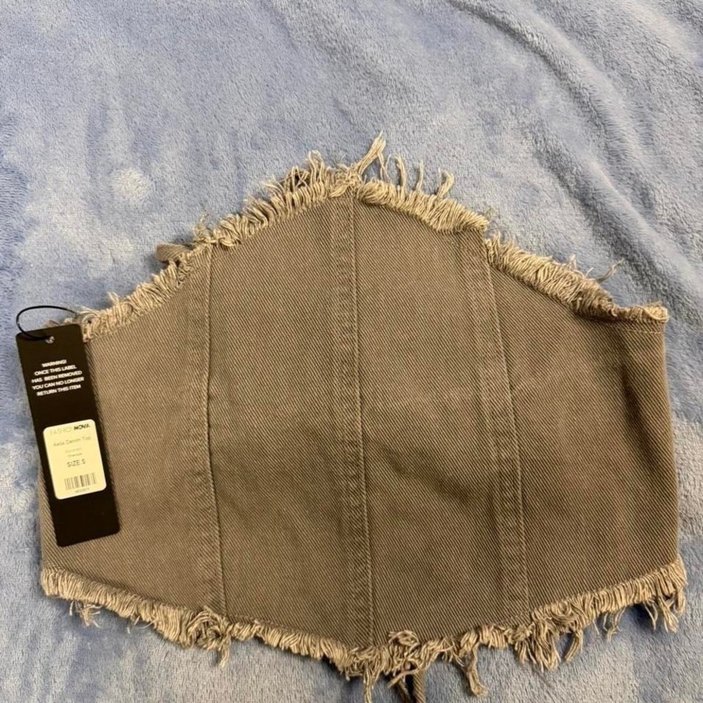 Fashion nova Gray denim corset top with fringe details women Size S